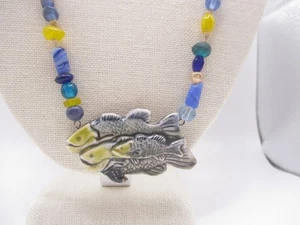 ÚNICO Collar colgante de cerámica con cuentas de pescado hecho a mano 23" 0268 - Imagen 1 de 9