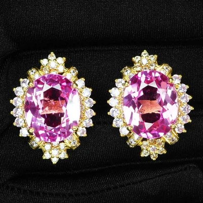 Inestimables Pendientes Hechos a Mano Turmalina Rosa Caliente 34.70Ct Plata de Ley 925 Foto 1 de 4