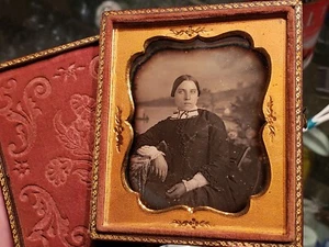 Dagherrotipo donna con grande sfondo sesto piatto completo custodia spaccata piastra pulita - Foto 1 di 1
