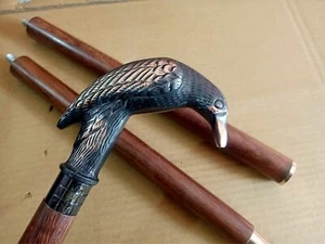 Antique Brass Raven Walking Wooden Cane Stick Best Gift Solid Vintage Designer - Picture 1 of 4