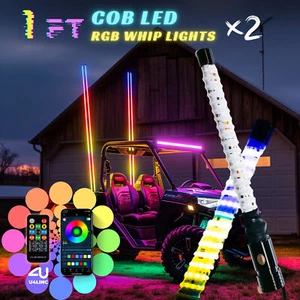 RGB COB LED Whip Lights- 1FT ✖2 Antenna Chasing APP & Remote for ATV UTV RZR - Picture 1 of 18