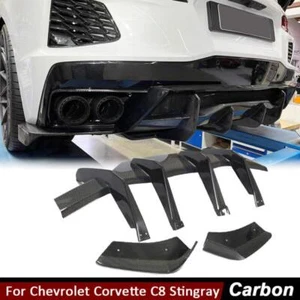 For Chevrolet Corvette C8 REAL CARBON FIBER REAR BUMPER DIFFUSER LIP & Splitters - Picture 1 of 15