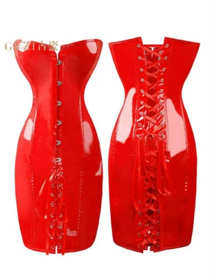 Sexy Lady PVC Basque Lace Up Dress Bodycon Boned Corset Costume Shaper Dress Fit - Image 1 of 4
