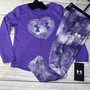 Under Armour Girls Purple Heart Long Sleeve Dri Fit Outfit Set NEW - Picture 1 of 1