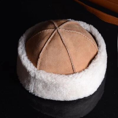 男式女式真毛皮羊毛剪绒 Beanie Zucchetto 骷髅帽圆形帽子/帽子 — 第 1/4 张图片