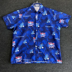 Stockton Ports Baseball Button Up Hawaiian Shirt XL Blue Flamingo Leaves Parks - Picture 1 of 7