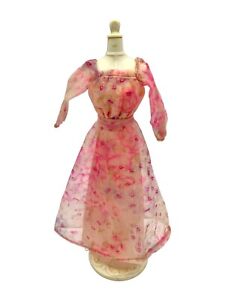 Vintage 1978 Mattel Superstar Kissing Barbie DRESS #2587 Pink Floral Sheer READ