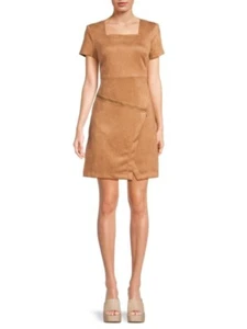 Women's - Calvin Klein Faux Suede Zip Front Mini Dress, Size 14 - Picture 1 of 10