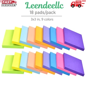 Paquete de 18 blocs de notas adhesivas de 3”X3” colores brillantes autoadhesivos, 9 colores - Imagen 1 de 6