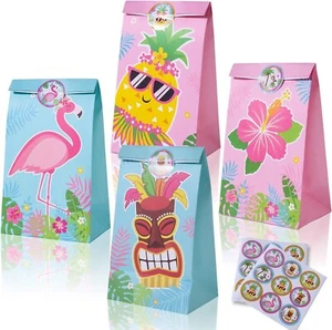 Party Gift Bags Paper Hawaii Summer Garden Party Theme Flamingo Pineapple Luau - Picture 1 of 8