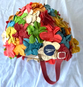 Vintage Gummi Schwimm Badekappe Blumenmuster One Size 3D Floral Speedo Neu - Bild 1 von 4