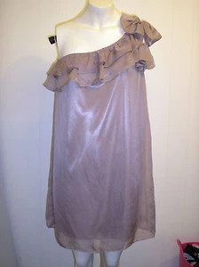 Gorgeous Frilled Mink Chiffon Fully Lined Dress from Vila - Size S - BNWT!! - Picture 1 of 3