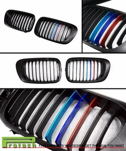 Matte Black w/ Metal ///M Front Hood Grille For 01-06 BMW E46 M3 Coupe Model  - Picture 1 of 1