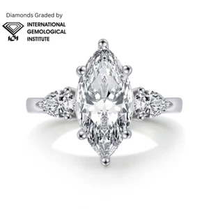 950 Platinum Lab Grown Marquise Diamond Trilogy Ring, 2.50CT D/VVS IGI Certified - Picture 1 of 17