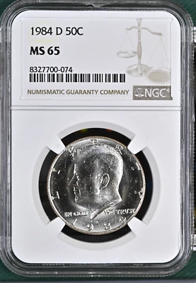 1984-D KENNEDY HALF DOLLAR 50 CENTS NGC MS65 UNC DETAILED COIN #AH - Image 1 of 2