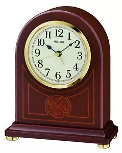 Seiko dunkle Holzquarz Batteriemantel Uhr mit Wecker & klarem Gesicht QXE057B - Bild 1 von 1