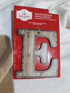 Letter E Holiday Ornament Xmas Monogram Initial Faux Wood-Like Cardboard Brown - Picture 1 of 3