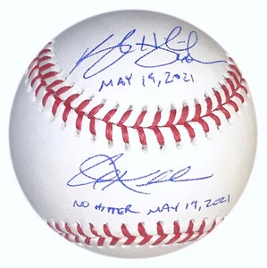 COREY KLUBER + KYLE HIGASHIOKA NY SIGNED & INSCRIBED NO HITTER OFFICIAL MLB BALL - Picture 1 of 3