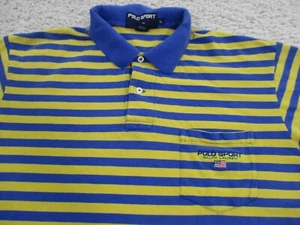 Vintage Polo Sport Shirt Mens Large Yellow Blue Rugby Striped Ralph Lauren 90s - Picture 1 of 9