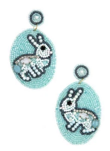 PENDIENTES TRASEROS DE FIELTRO CONEJO DE PASCUA ELEGANTES CUENTAS SEMILLAS COLGANTES AQUA ESTRÁS - Imagen 1 de 1