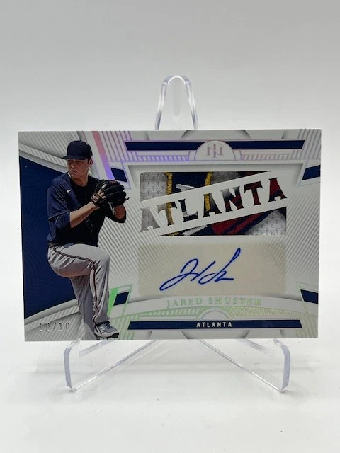 2023 NATIONAL TREASURES JARED SHUSTER RC AUTO LOGO PATCH #D 10/10 SSP BRAVES - Image 1 of 1