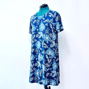 LOFT Petite Women's Blue and White Dress Floral Short Sleeve MP - Picture 1 of 8