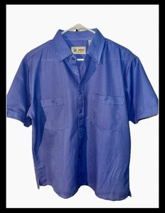 Haband Herren blau Polyester Kurzarm Knopfleiste Hemd Taschen Größe Large - Bild 1 von 6