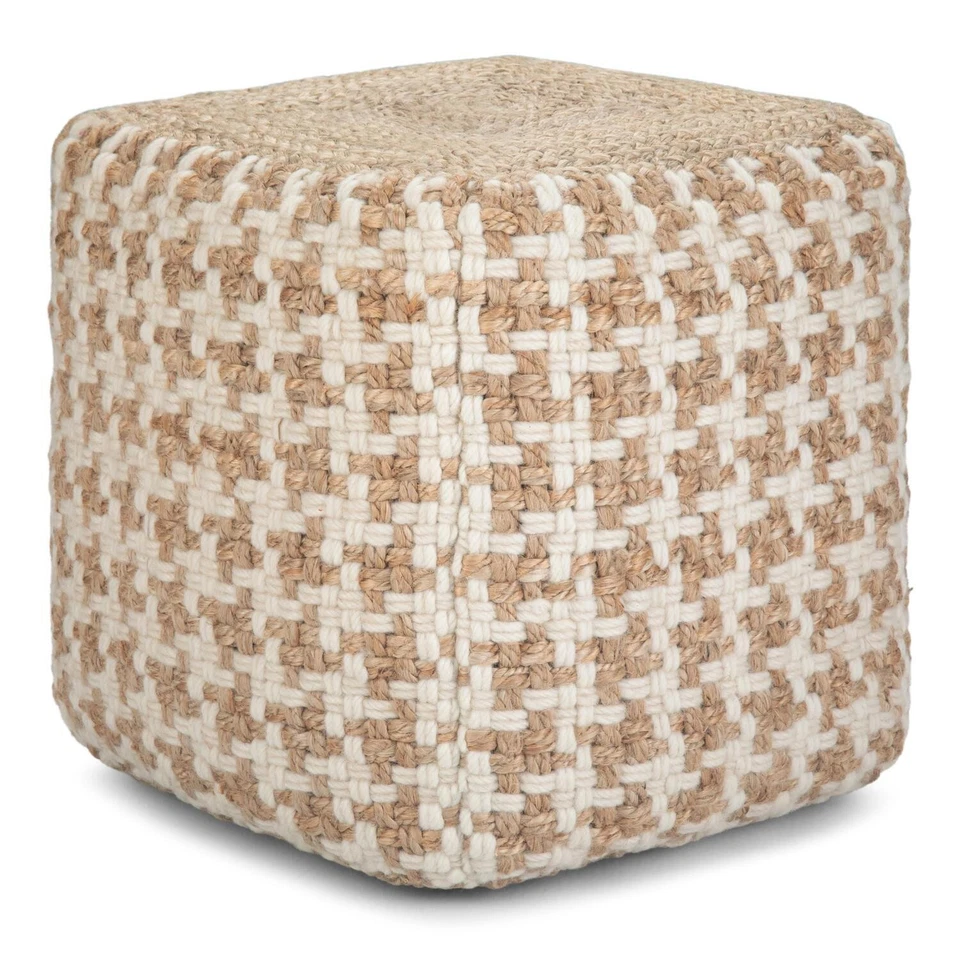 Simplihome Cullen Cube Pouf Footstool Upholstered in 18 Inch Natural