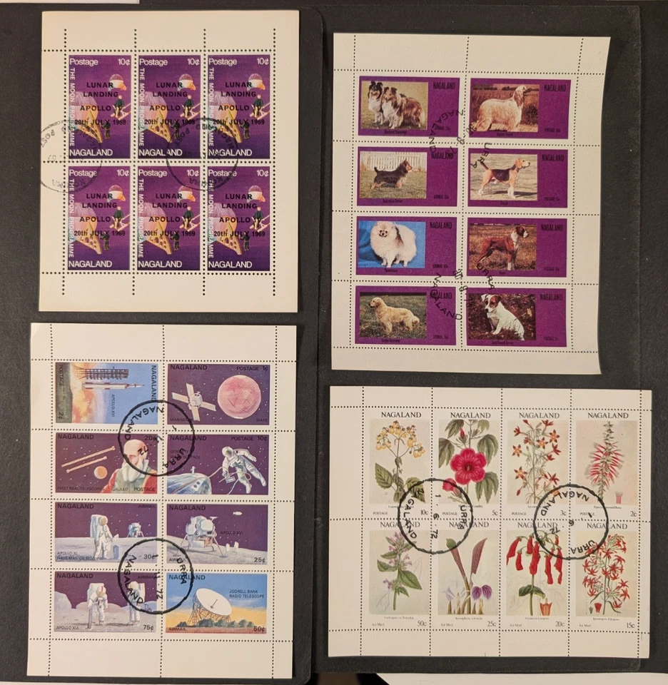 Nagaland, India - Nice lot of 32 used stamps in 4 mini-sheets, VF. - Image 1 of 1