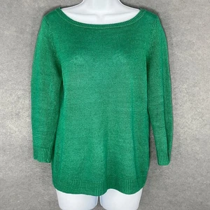 Talbots Sweater Women Petite Sz S Kelly Green Linen Boatneck 3/4 Sleeve Knit - Picture 1 of 12