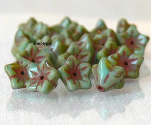 Türkis Picasso Tschechische Glas Blume Perlenkappen - 12er Set - Bild 1 von 4