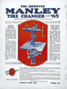 1926 Ad Manley Mfg Co York PA Tire Changer Double Jaws & Solid Rim Attachment - Picture 1 of 1