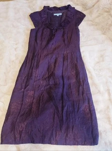 Antonio Melani Dress Ruffle Knee Length V Neck Plum Lined Size 4 side zipper - Picture 1 of 15