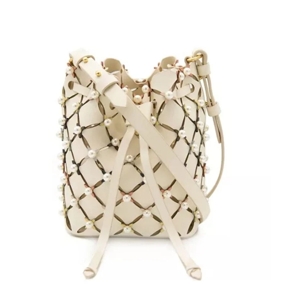 Zac Posen 皮革花边抽绳水桶斜挎包珍珠花 — 第 1/4 张图片