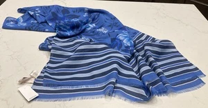Ann Taylor Loft Blue Floral & Stripe Shawl NWT 76” x 27” - Picture 1 of 8