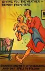 Wortspiel-Comic ~ Wetterbericht ~ Babywindel ~ Duschen & nass ~ Trockenzauber zu folgen ~ 1940er