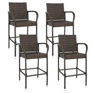 4PCS Rattan Wicker Bar Stool Patio Chair with Armrest Relax in Garden Yard - Picture 1 of 13