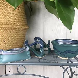 Set porta tovaglioli porta bacche ceramica artistica vintage fatto a mano - Foto 1 di 10