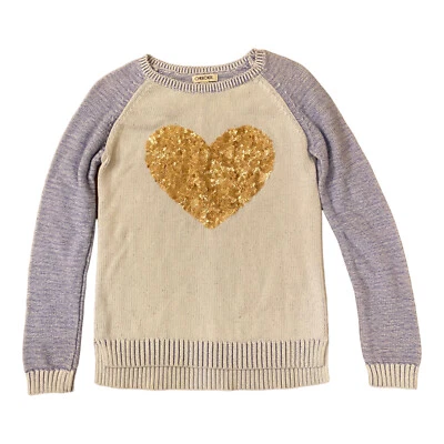 Cherokee Talla XL/TG 14-16 Blanco roto y lavanda Suéter, lentejuelas doradas corazón Foto 1 de 4