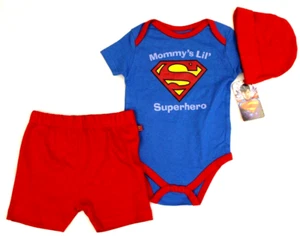 Traje de 3 piezas de SUPERMAN PARA NIÑOS 3-6 meses (mamá Lil superhéroe) DC Comics - Imagen 1 de 2