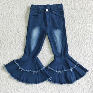 Baby Girls  Clothing Flare Denim Pants Double Ruffle Bell Bottom Jeans - Picture 1 of 14