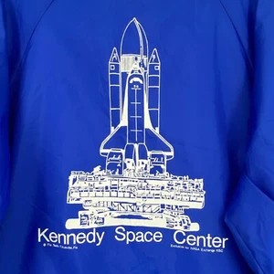 Vintage Auburn Mens Large Windbreaker Jacket Blue Kennedy Space Center Shuttle - Picture 1 of 12