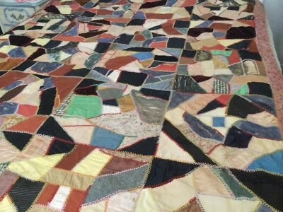 Vintage -crazy Quilt  64”x 76” With Embordery - Image 1 of 4