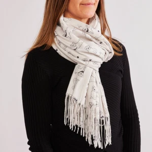 Scarf with a Pug Dog on Wrap Dogs Lover Design Gift Women Present Cashmere Feel - Picture 1 of 4