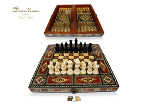30 cm Schachspiel  Backgammon,Brett inkl. Holz Steine & Kunststoffschachfiguren - Bild 1 von 8