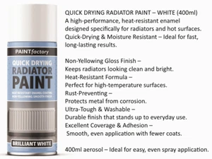400ml White Radiator Quick Dry Aerosol Spray Paint Heat Resistant Enamel Coating - Picture 1 of 1