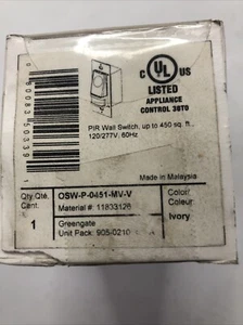 COOPER GREENGATE OSW-P-0451-MV-V PIR WALL OCCUPANCY SENSOR, 120/277V IVORY - Picture 1 of 4