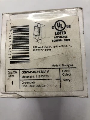 COOPER GREENGATE OSW-P-0451-MV-V PIR WALL OCCUPANCY SENSOR, 120/277V IVORY - Image 1 of 4