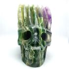 1650G Natural Beantiful Fluorite Quartz Skull Hand Carved Crystal Healing Skull