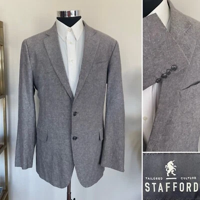 Blazer Stafford Signature Dos Botones Lino Algodón Abrigo Deportivo Chaqueta Talla 44L Foto 1 de 4